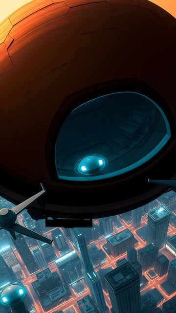 Futuristic City Night View from Sci-Fi Spaceship Wallpaper