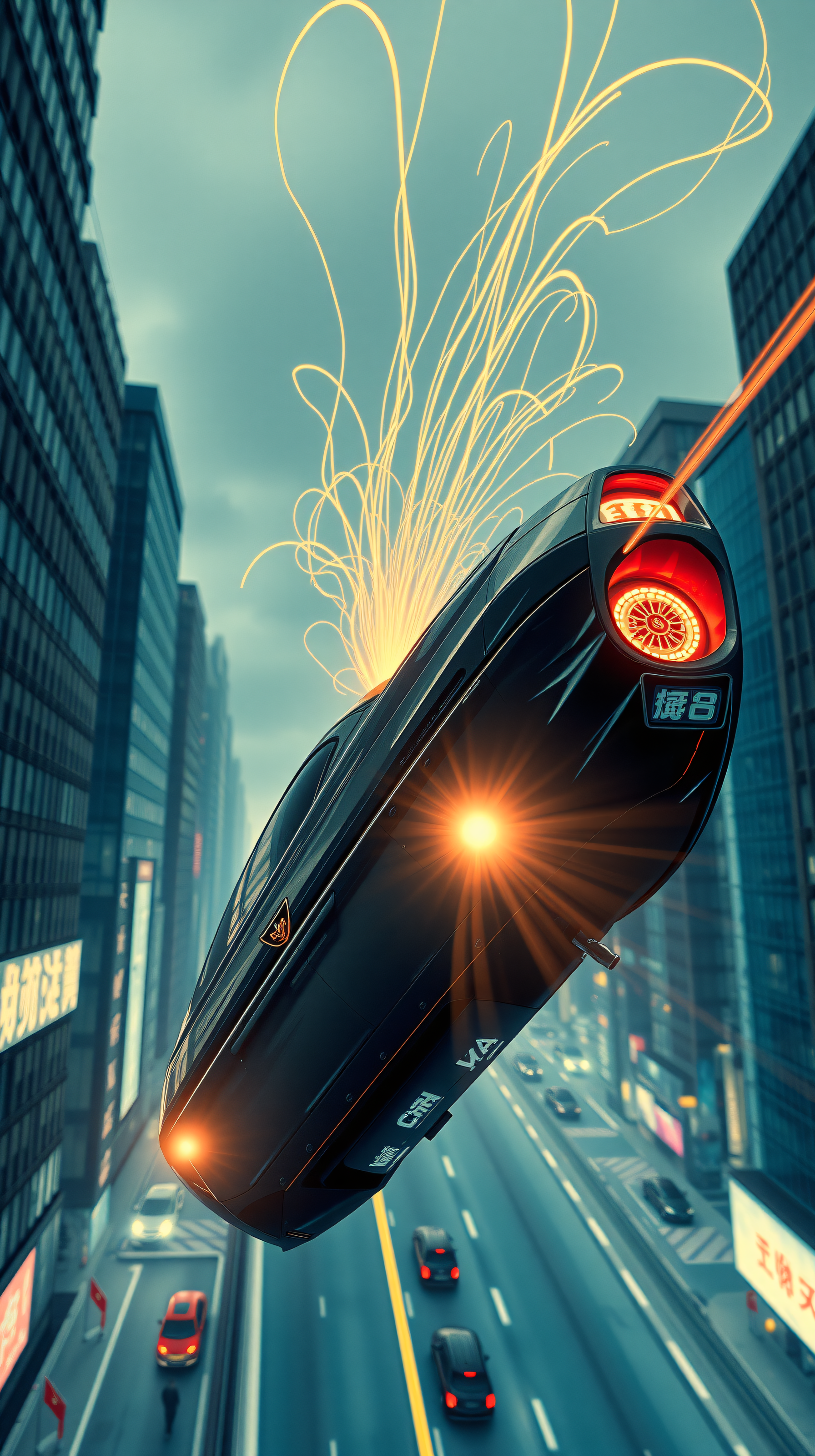 Futuristic Flying Car in Cyberpunk City, flying car, hovercar, cyberpunk city, futuristic, sci-fi, dynamic