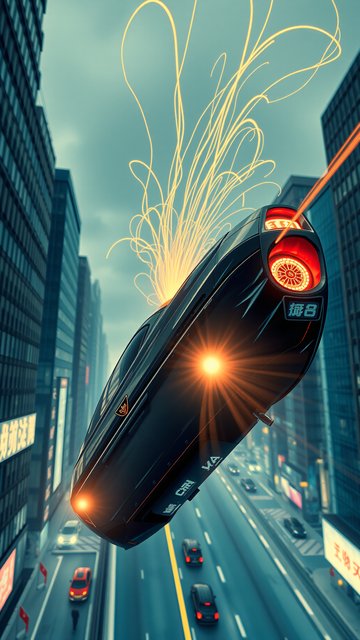 Futuristic Flying Car in Cyberpunk City