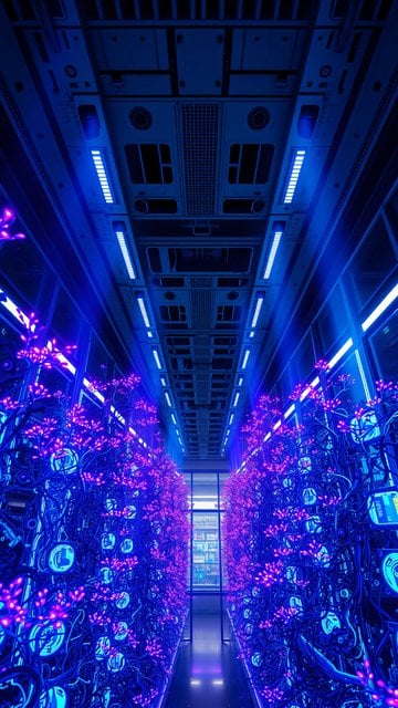 Neon Cyber Garden Corridor, Futuristic Tech