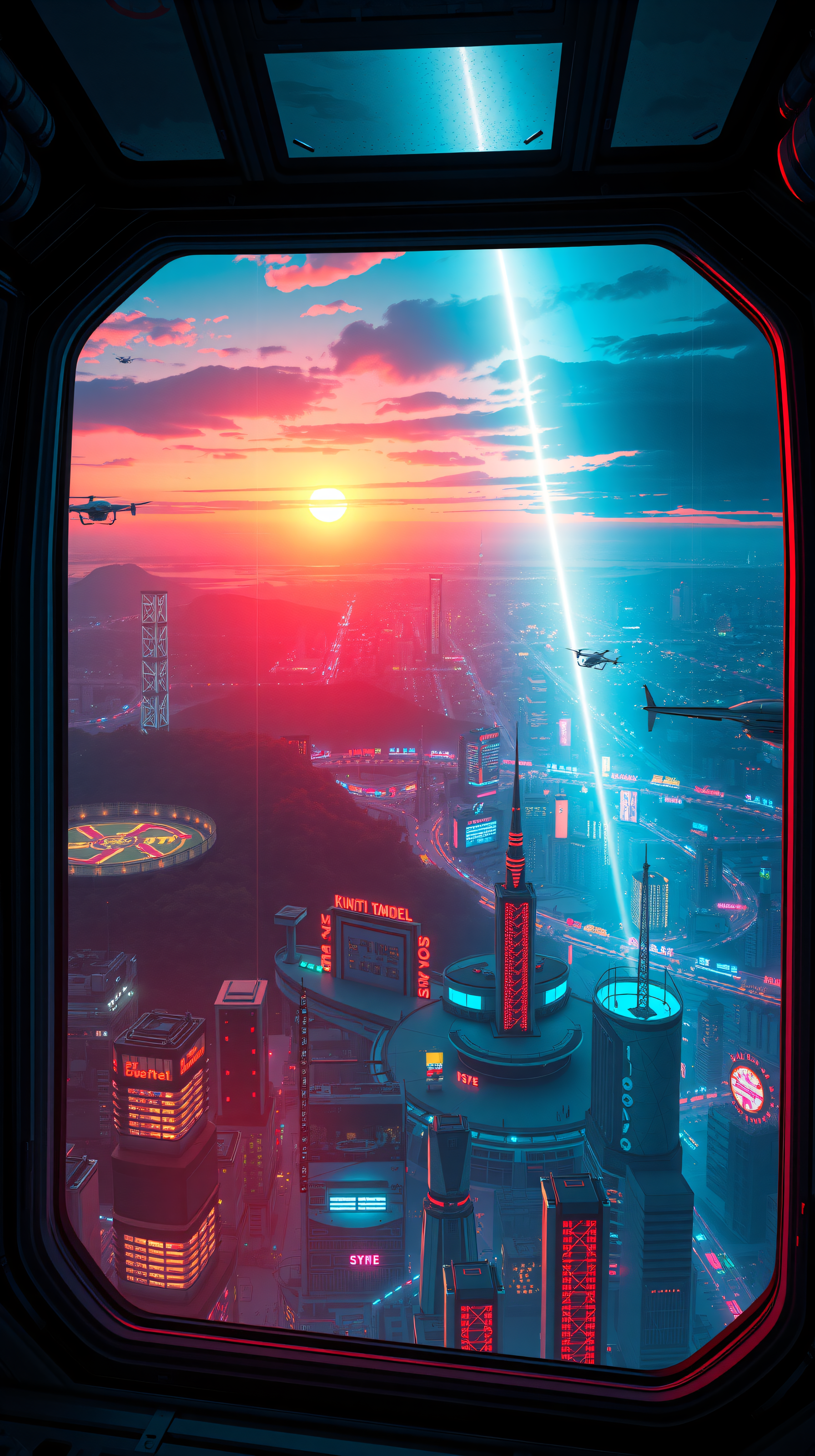 Vibrant Cyberpunk City Sunset View, cyberpunk, futuristic, cityscape, neon, sunset, synthwave