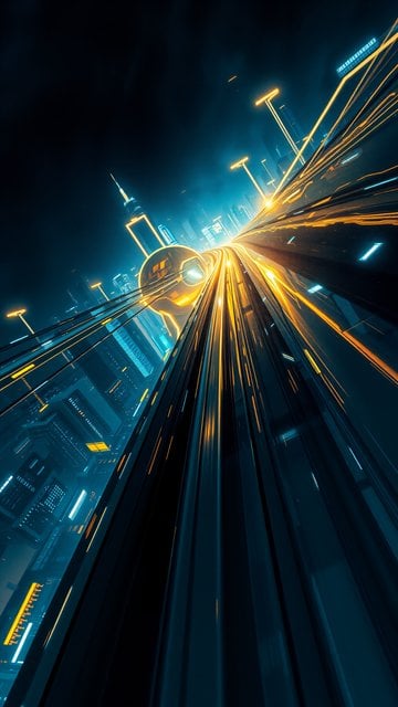 Dynamic Cyberpunk City Light Trails Wallpaper