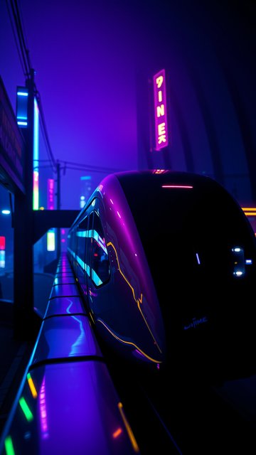Neon Cyberpunk Train: Futuristic City Night Wallpaper