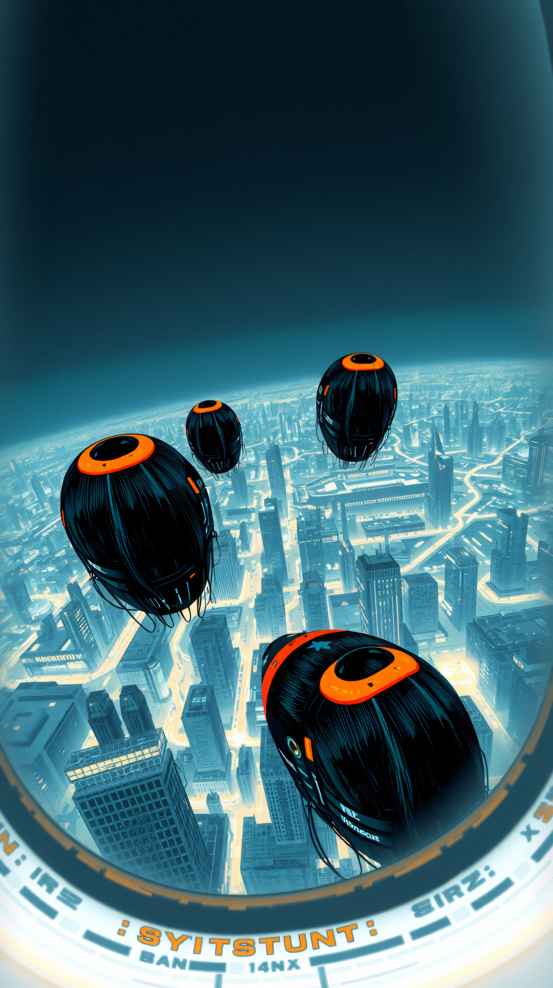 Futuristic Orbs Above Neon Cyber City, cyberpunk, futuristic city, sci-fi, neon lights, floating orbs, urban landscape