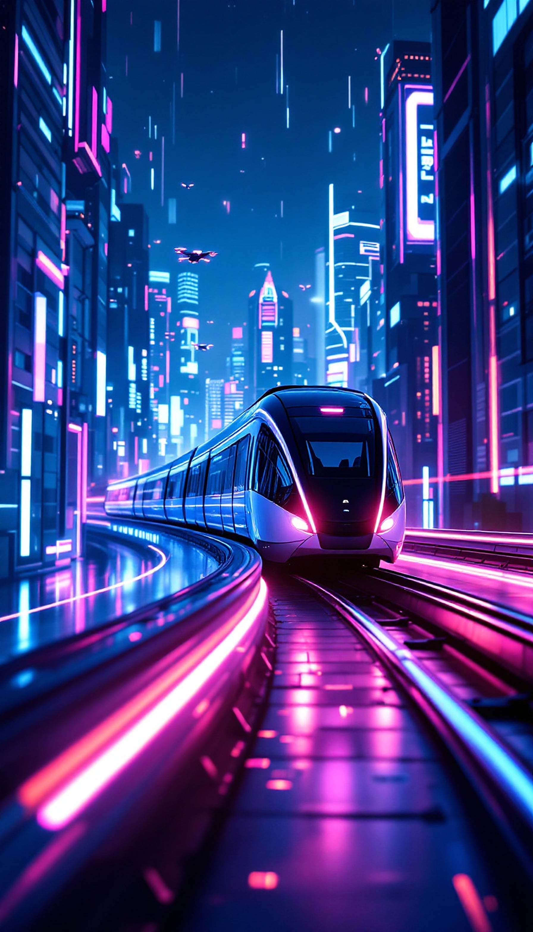 Cyberpunk City Train Neon Night Wallpaper, cyberpunk, futuristic city, neon lights, train, night city, vaporwave