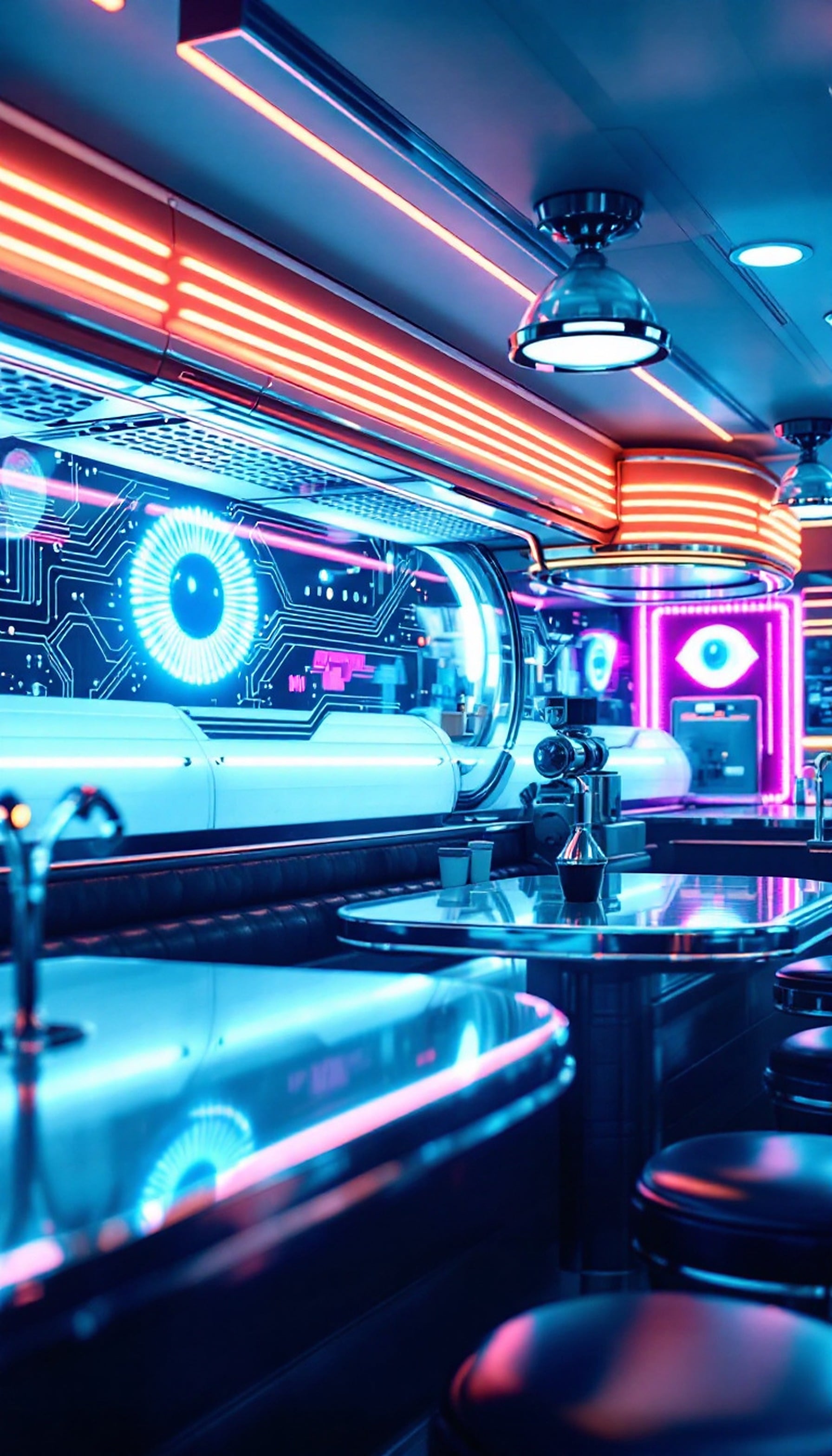 Neon Cyber Diner: Futuristic Synthwave Aesthetic, neon, cyberpunk, futuristic, synthwave, diner, aesthetic