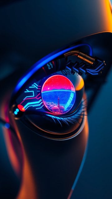 Futuristic Cybernetic Eye City Reflection Wallpaper