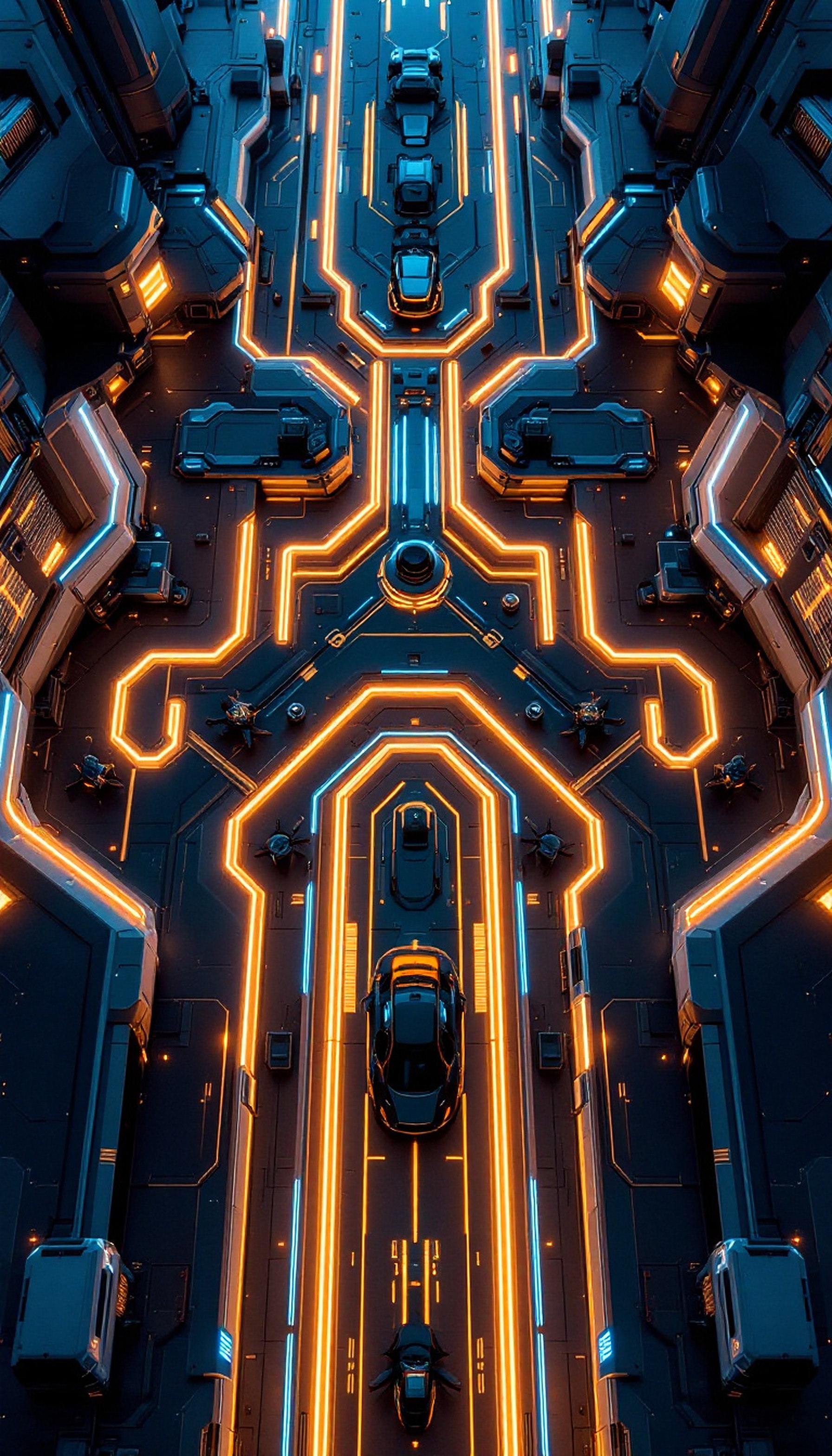 Futuristic Cyberpunk City Road Neon Lights, futuristic, cyberpunk, neon lights, sci-fi city, dark aesthetic, orange blue