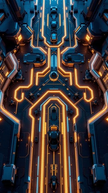 Futuristic Cyberpunk City Road Neon Lights