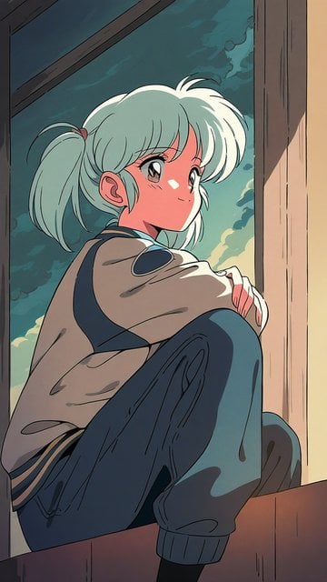 Anime Girl Pigtails by Window Nostalgic