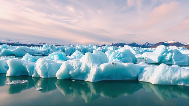 Glacial Icebergs at Sunset