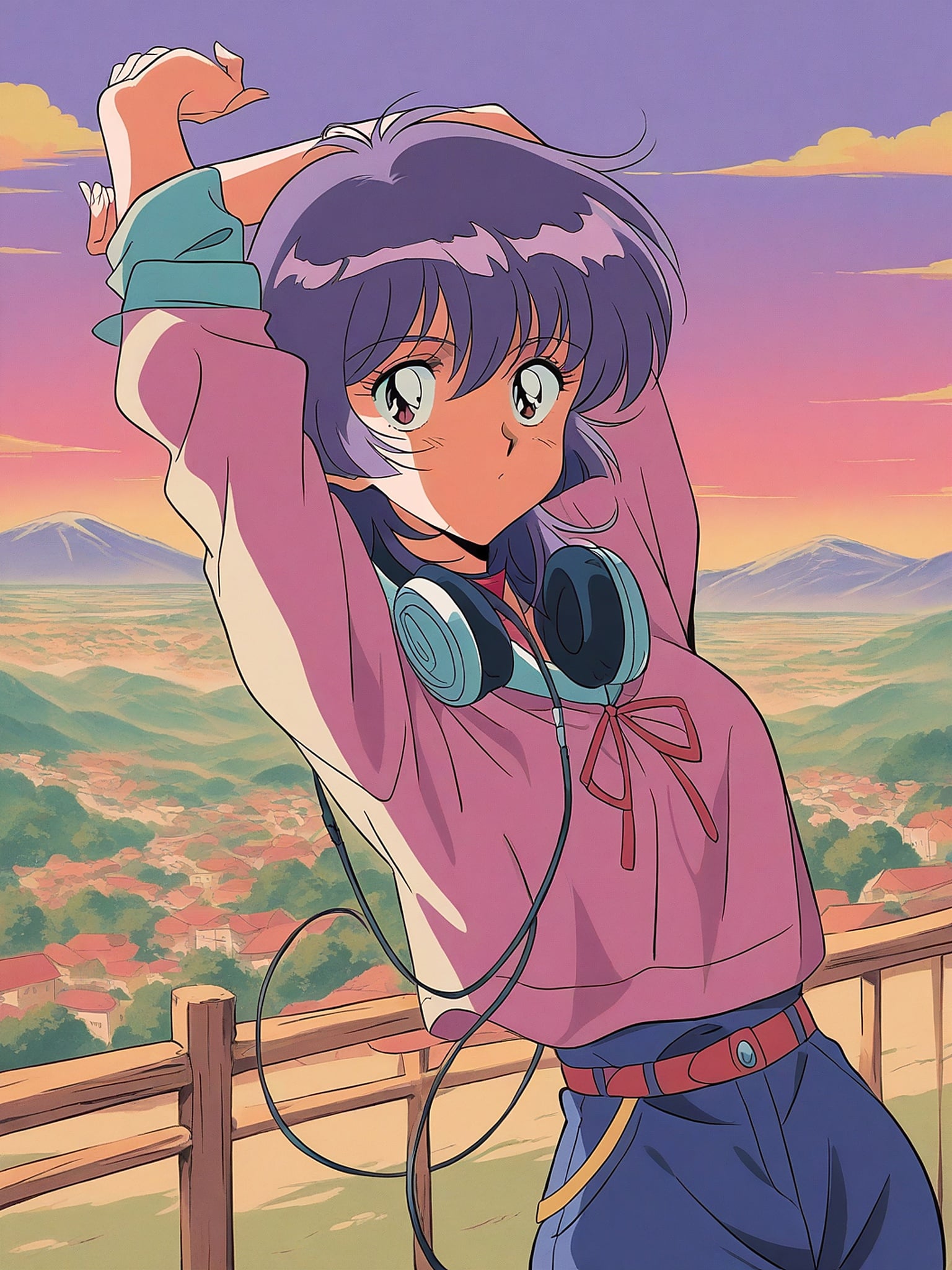 Anime Girl Sunset View Wallpaper, anime girl, sunset, anime art, vaporwave, aesthetic, pink sky
