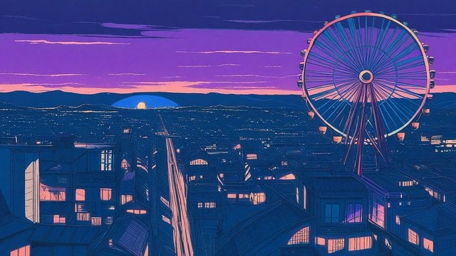 Tokyo Sunset Ferris Wheel Anime Aesthetic