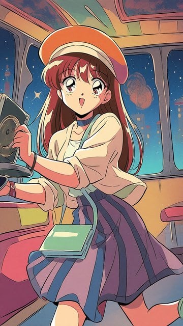 Anime Girl on Train at Night Cityscape