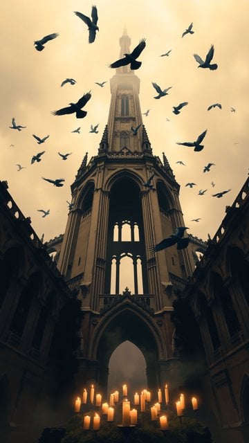 Gothic Cathedral, Flying Crows & Mystical Candles