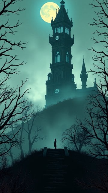 Mysterious Gothic Castle Tower Moonlight