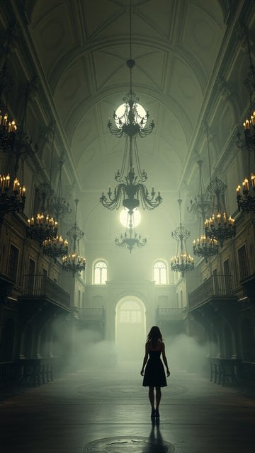 Mysterious Gothic Hall with Misty Light