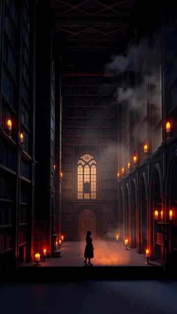 Gothic Grand Library with Enchanting Candlelight
