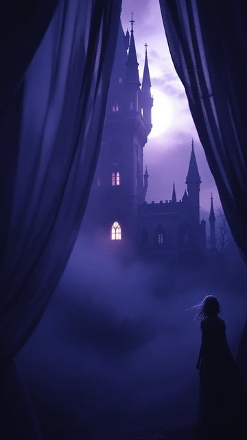 Mysterious Gothic Castle at Midnight with Full Moon