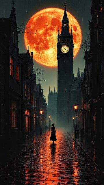 Gothic City Street with Blood Moon & Big Ben
