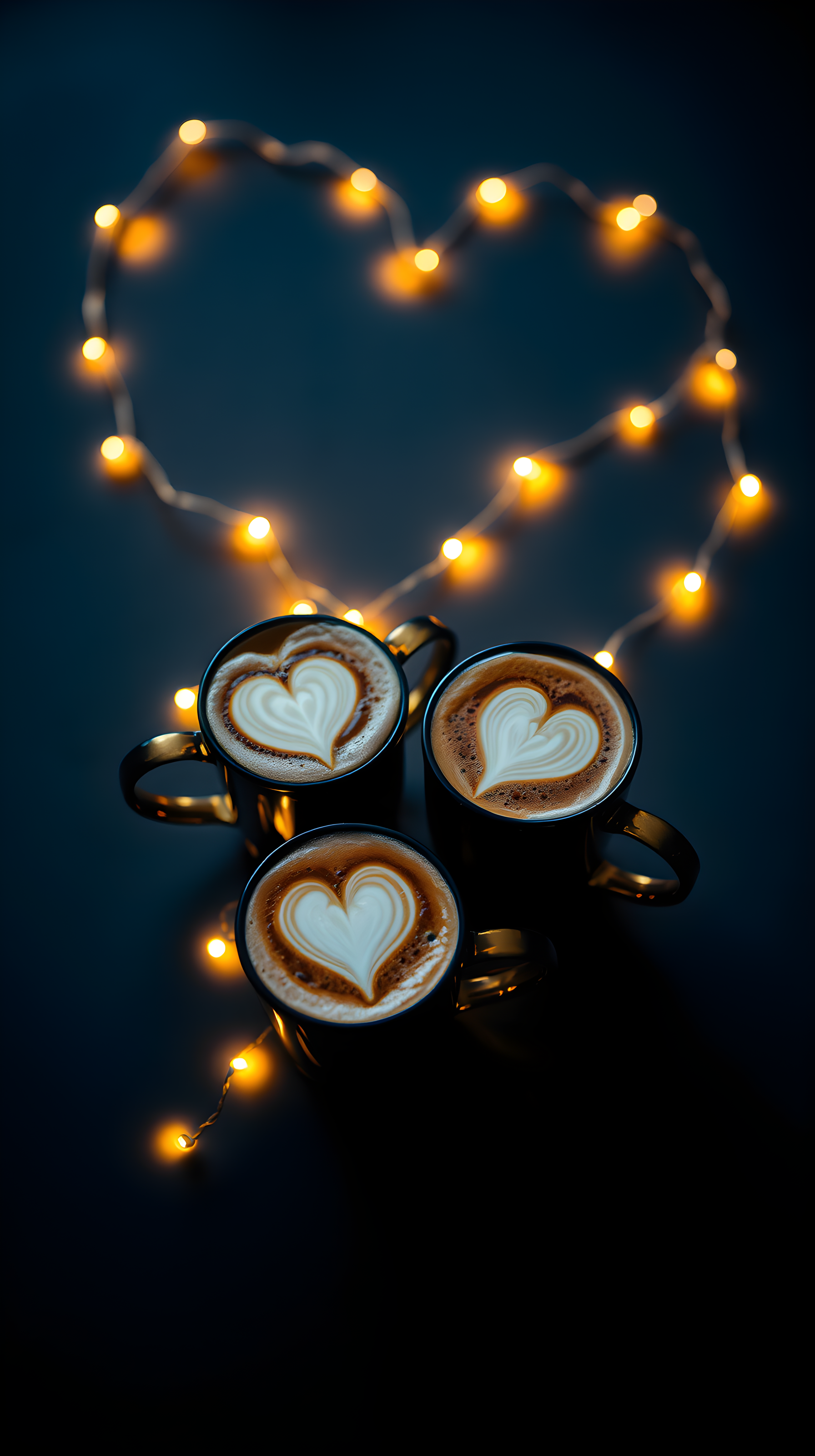 Heart Latte Art & Fairy Lights - Cozy Coffee Aesthetic, coffee, latte art, hearts, fairy lights, romantic, cozy