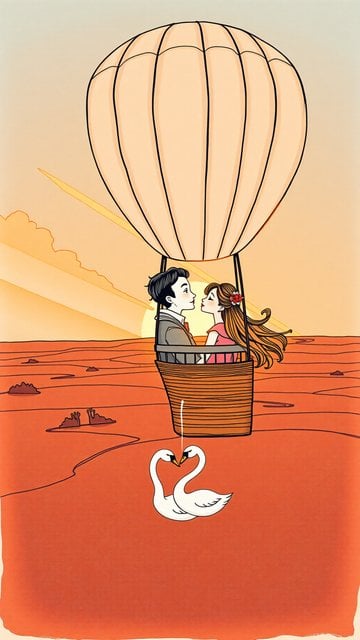 Romantic Hot Air Balloon Couple at Sunset