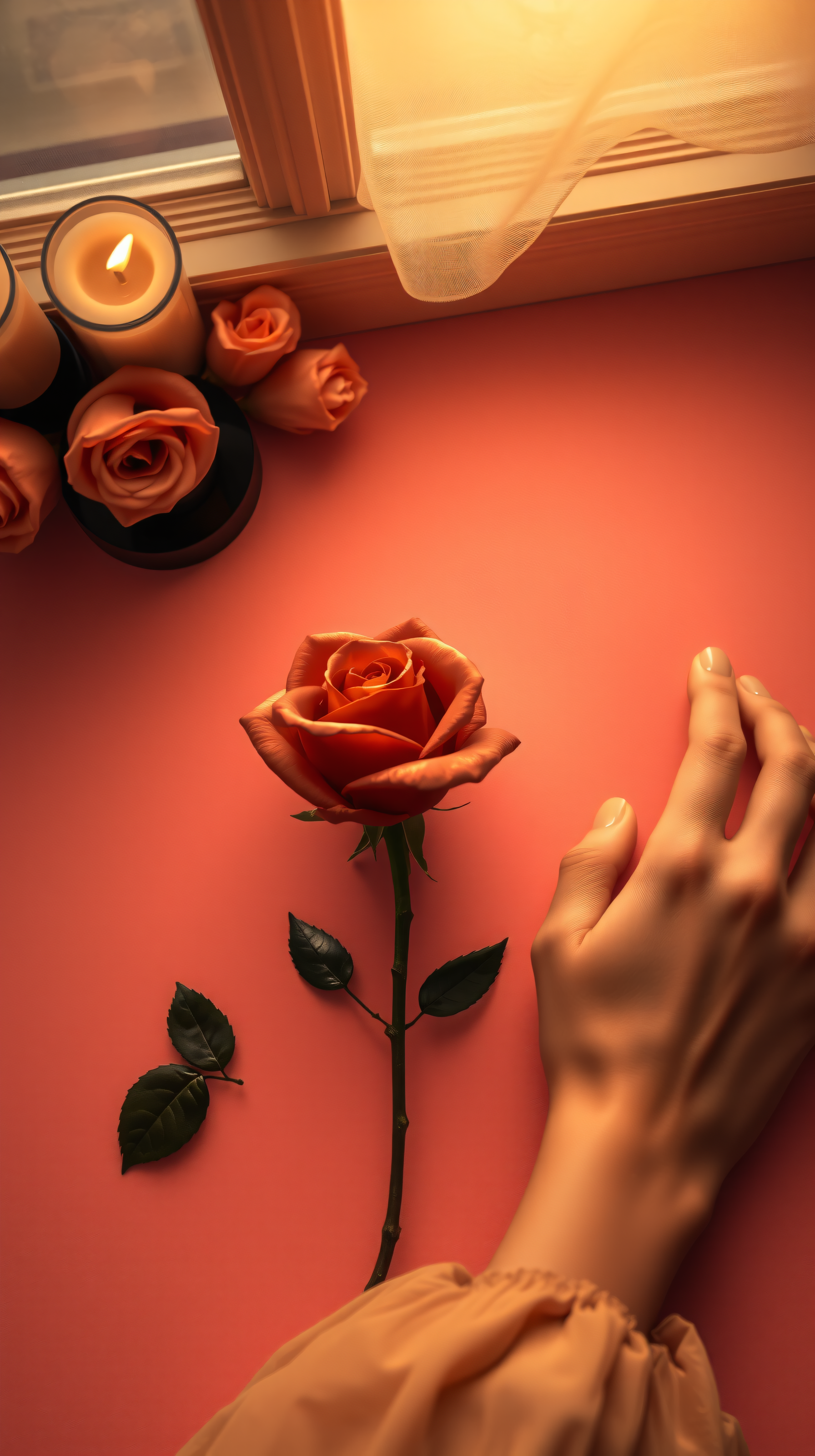 Cozy Peach Rose Aesthetic Wallpaper, rose, floral, aesthetic, flat lay, romantic, cozy