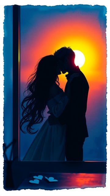 Romantic Sunset Kiss Silhouette Wallpaper