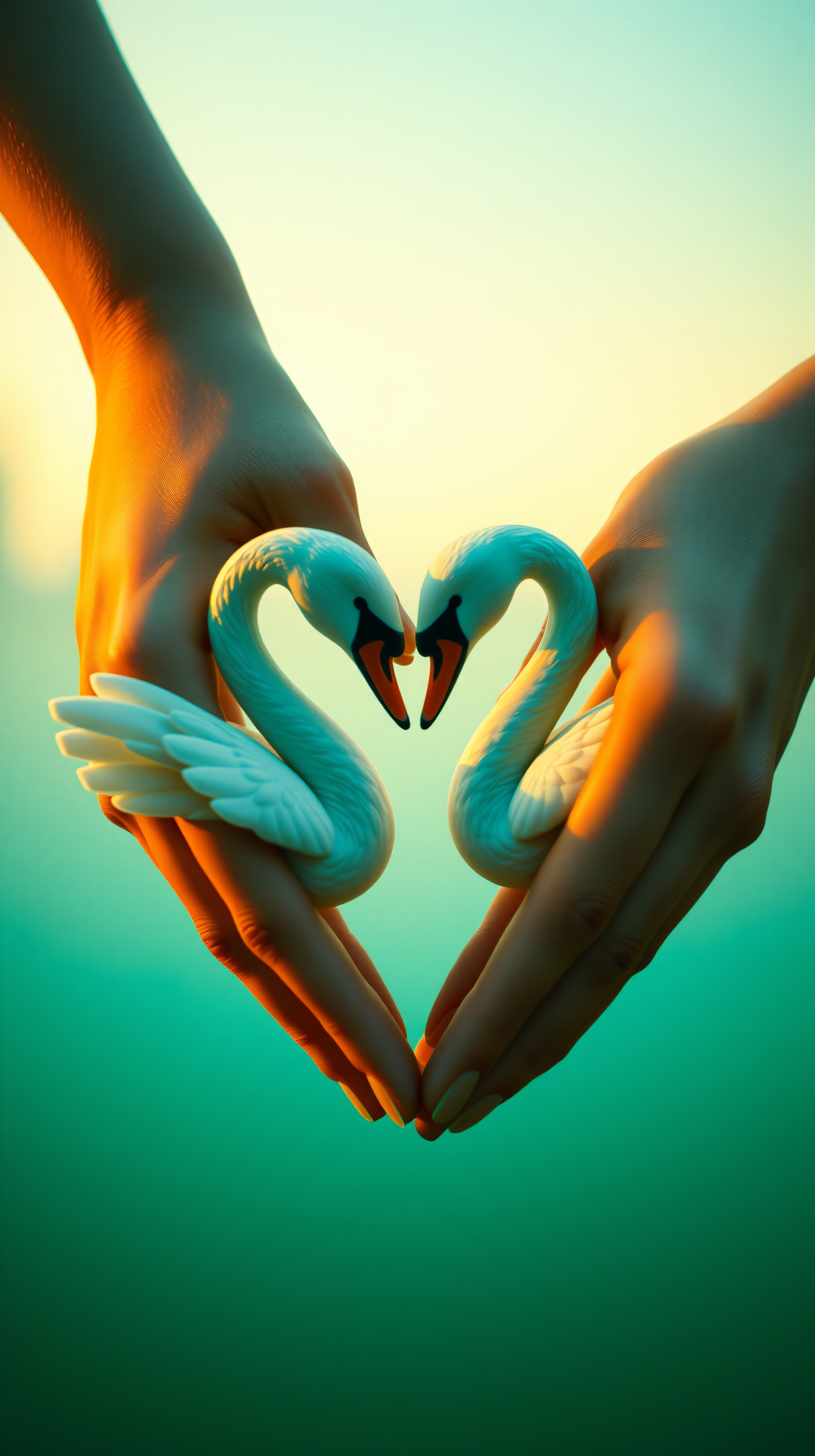 Romantic Swans Heart Hands Sunset Aesthetic Wallpaper, love, romantic, swans, heart, hands, sunset