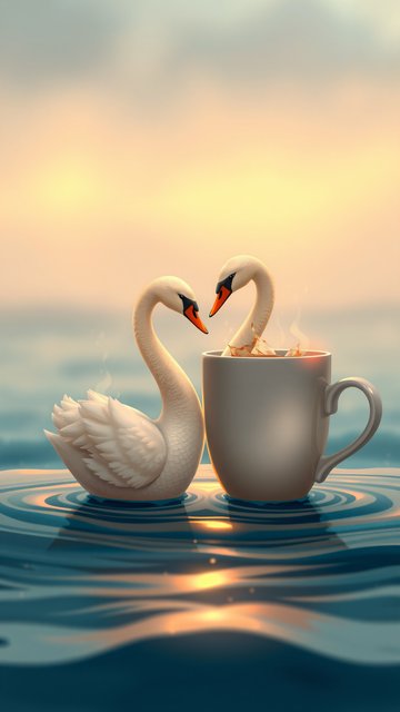 Romantic Swans in Mug at Sunset Wallpaper