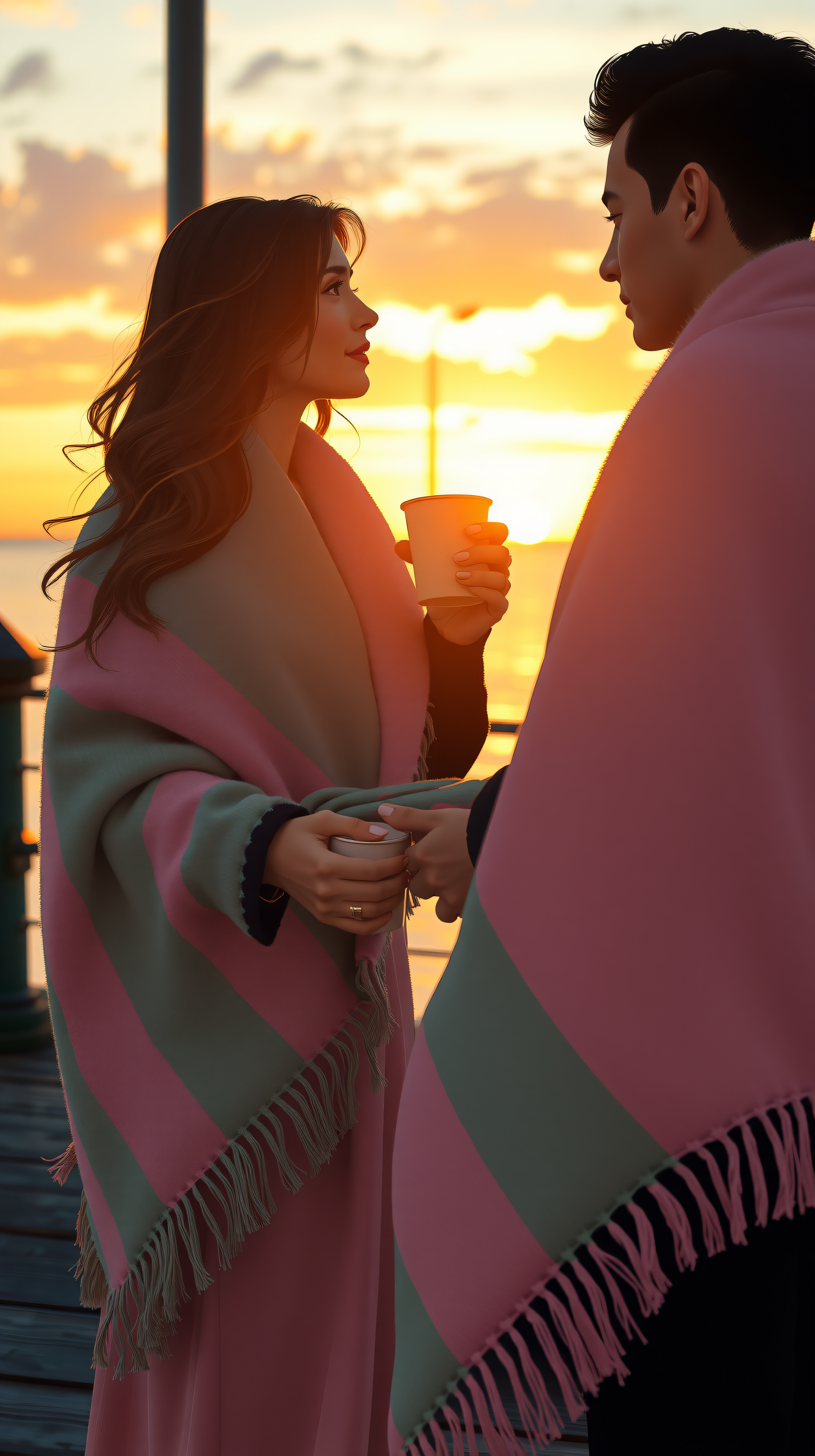Cozy Couple Sunset Romance Wallpaper, couple, romance, sunset, cozy, love, intimate