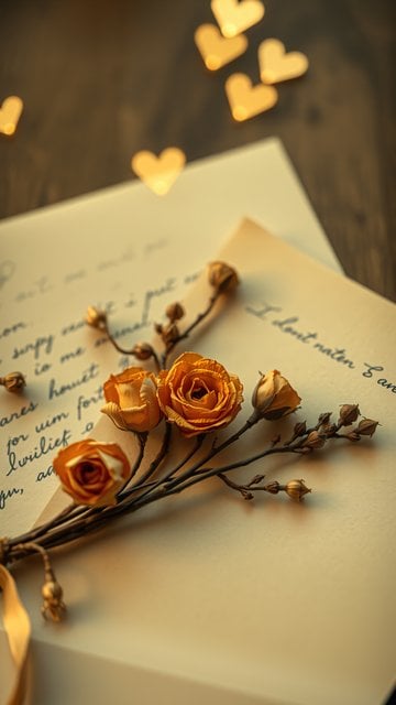 Romantic Dried Roses Love Letter Bokeh Wallpaper