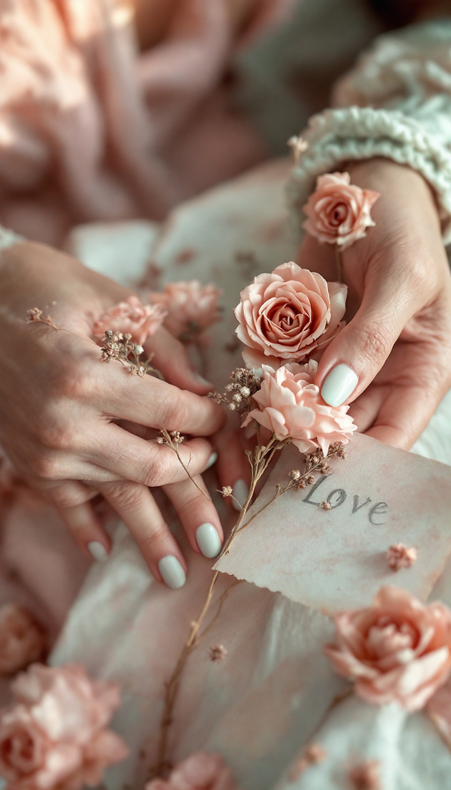 Soft Pink Roses and Love Note Aesthetic Wallpaper, pink roses, love note, aesthetic, floral, romantic, soft lighting