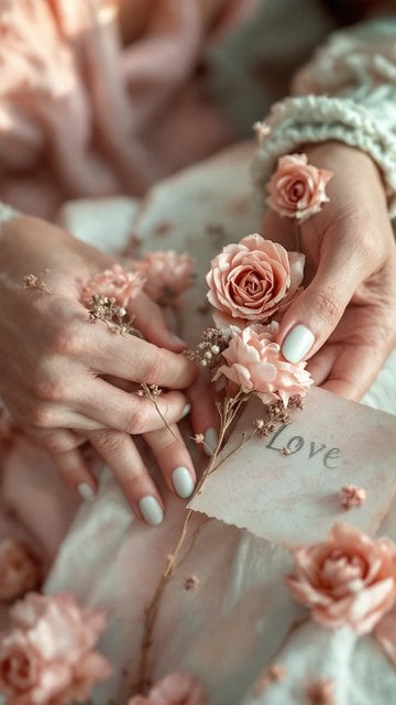 Soft Pink Roses and Love Note Aesthetic Wallpaper