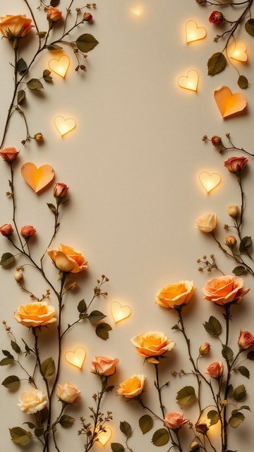 Romantic Rose & Heart Lights Mobile Wallpaper