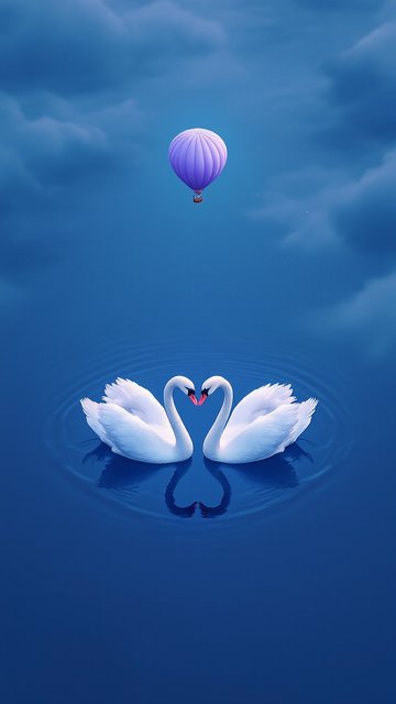 Romantic Swans & Hot Air Balloon Wallpaper