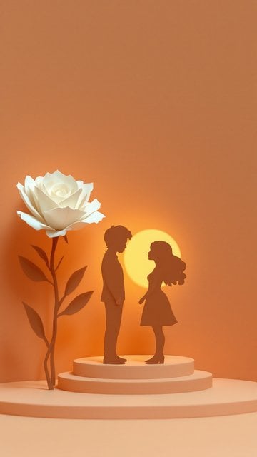 Romantic Sunset Silhouettes with Paper Rose