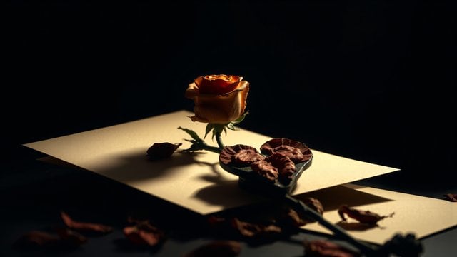 Dramatic Orange Rose on Cream Paper Dark Background