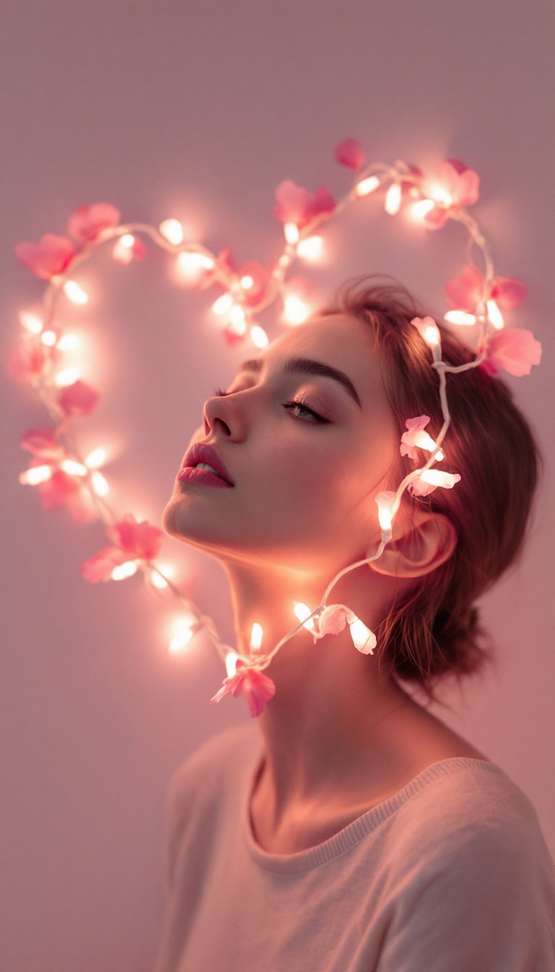 Dreamy Pink Fairy Lights Girl Heart Wallpaper, fairy lights, pink aesthetic, heart lights, dreamy wallpaper, romantic, girl