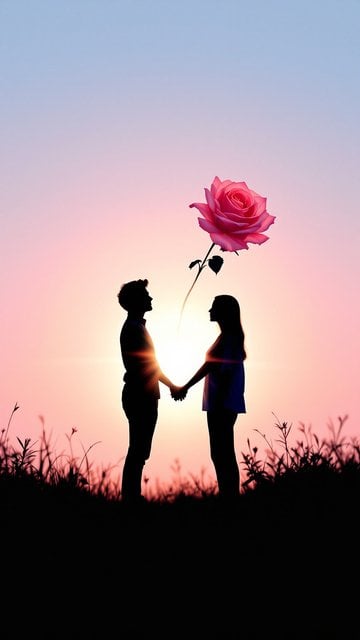 Couple Silhouette Sunset Rose Love Wallpaper