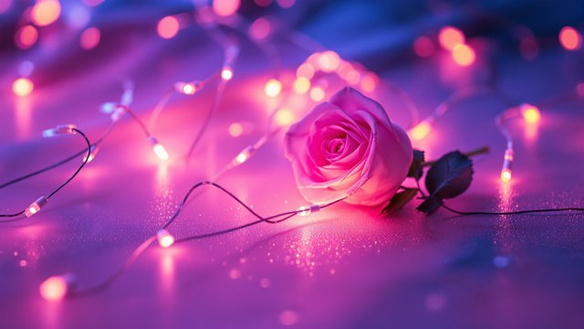 Pink Rose with Fairy Lights Aesthetic Wallpaper