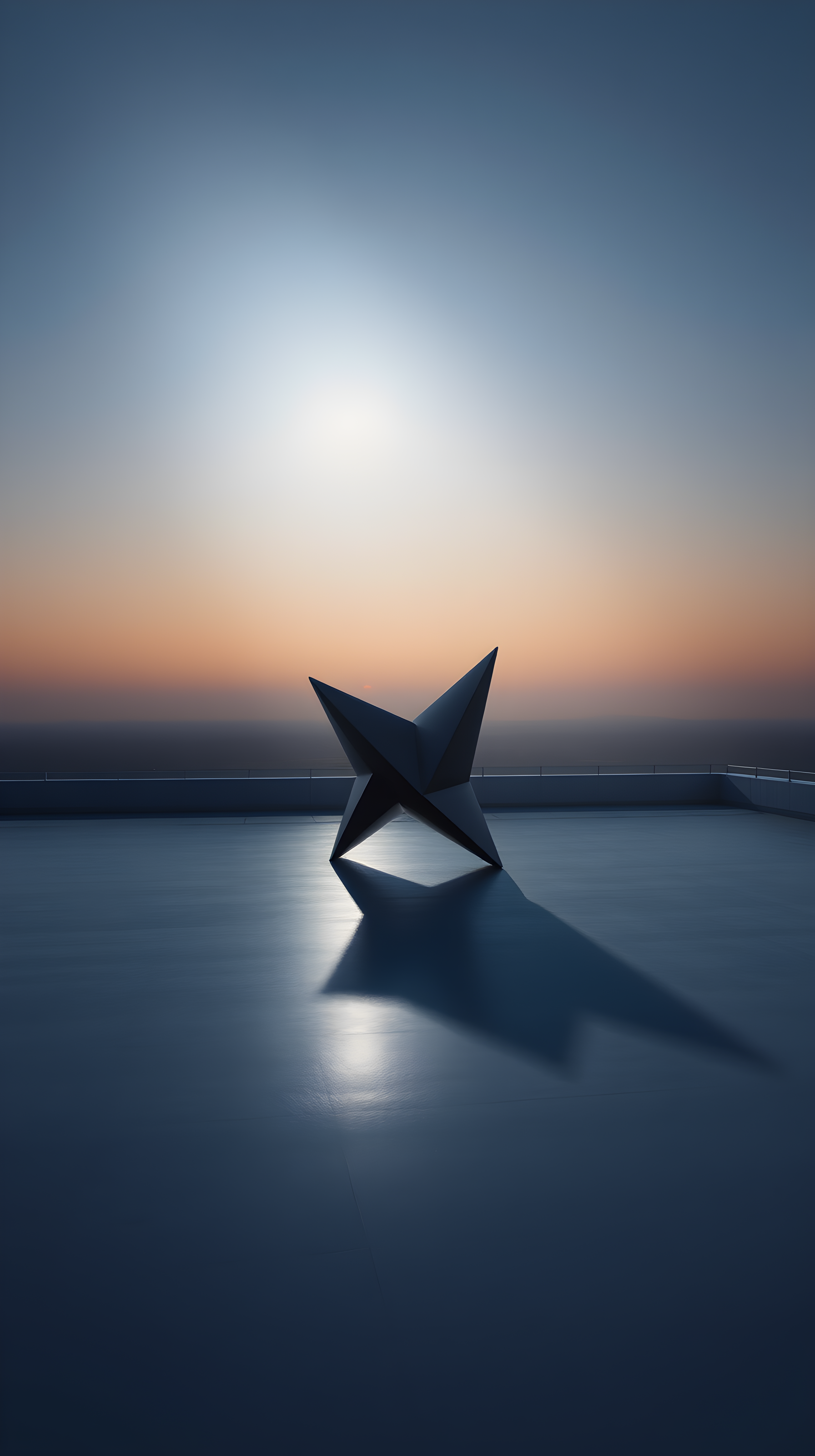 Minimalist Star Sculpture at Sunset Horizon, minimalist, abstract, sculpture, geometric, star, sunset