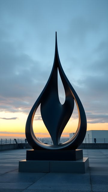 Modern Abstract Sculpture at Sunset, Gradient Sky