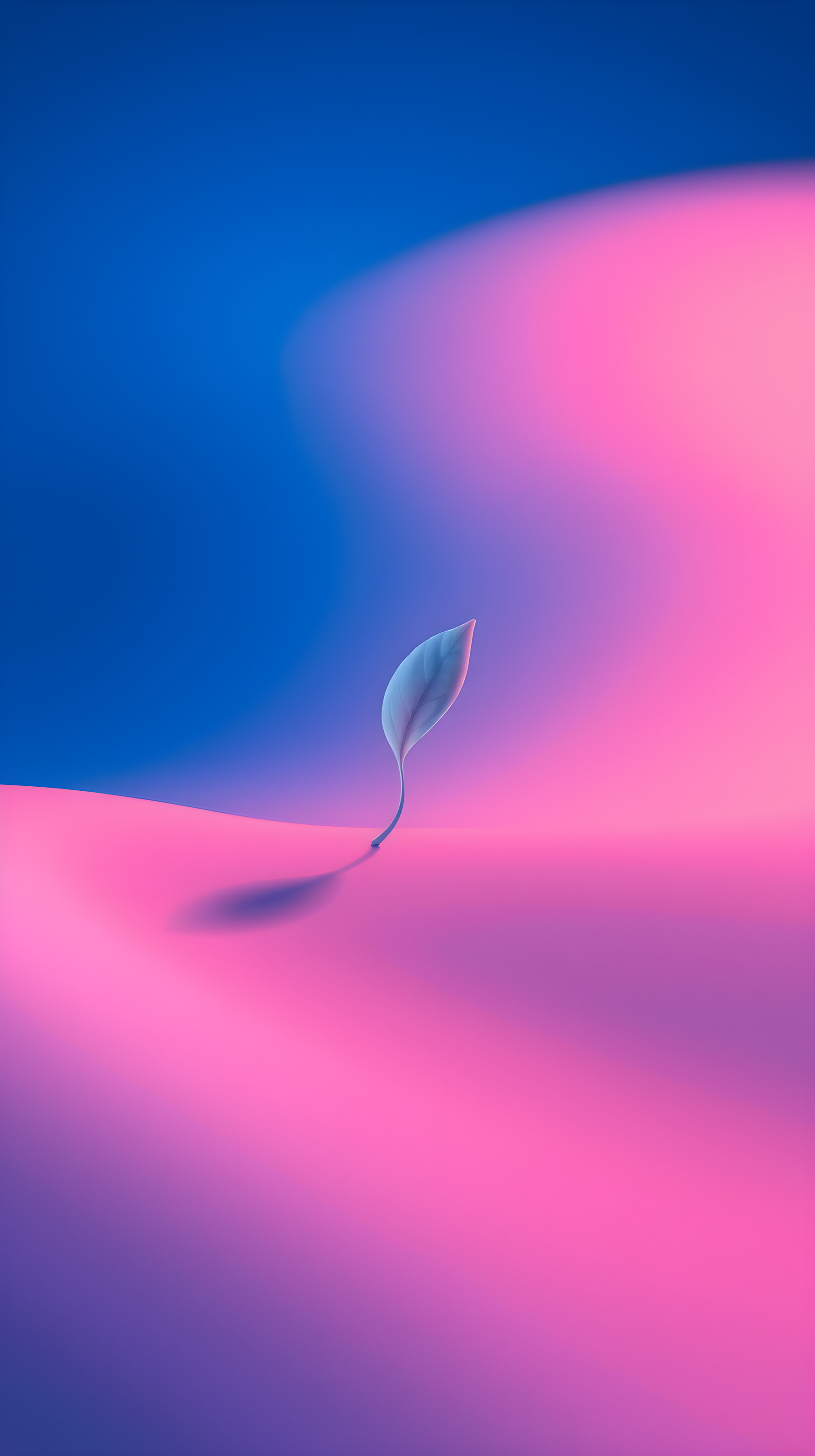 Dreamy Gradient Leaf Wallpaper Pink Blue Aesthetic, minimalist leaf, gradient wallpaper, pink blue aesthetic, modern phone background, serene nature, abstract art