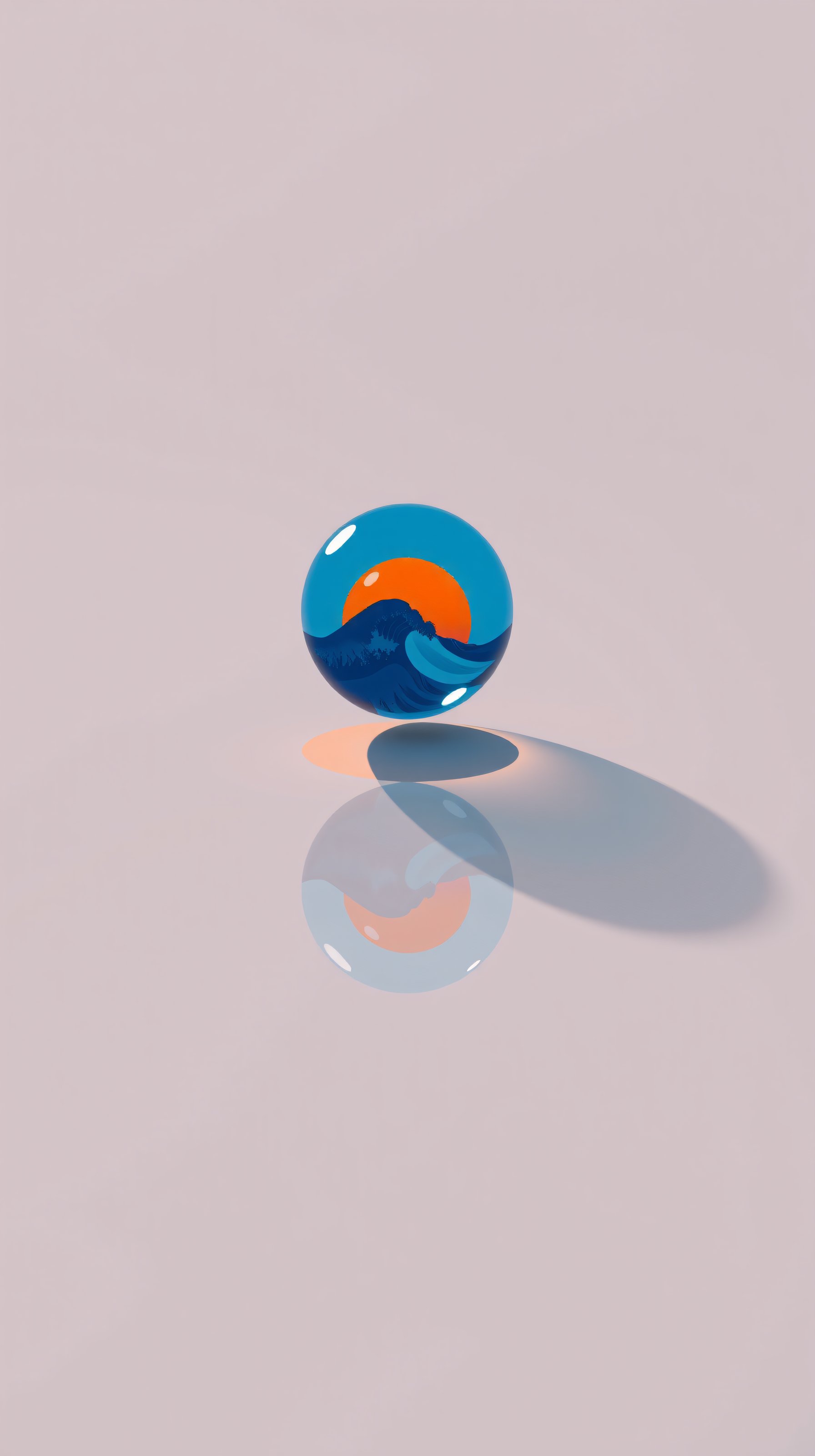 Minimal Ocean Sunset Orb Wallpaper, minimalist, 3d render, ocean, sunset, waves, orb