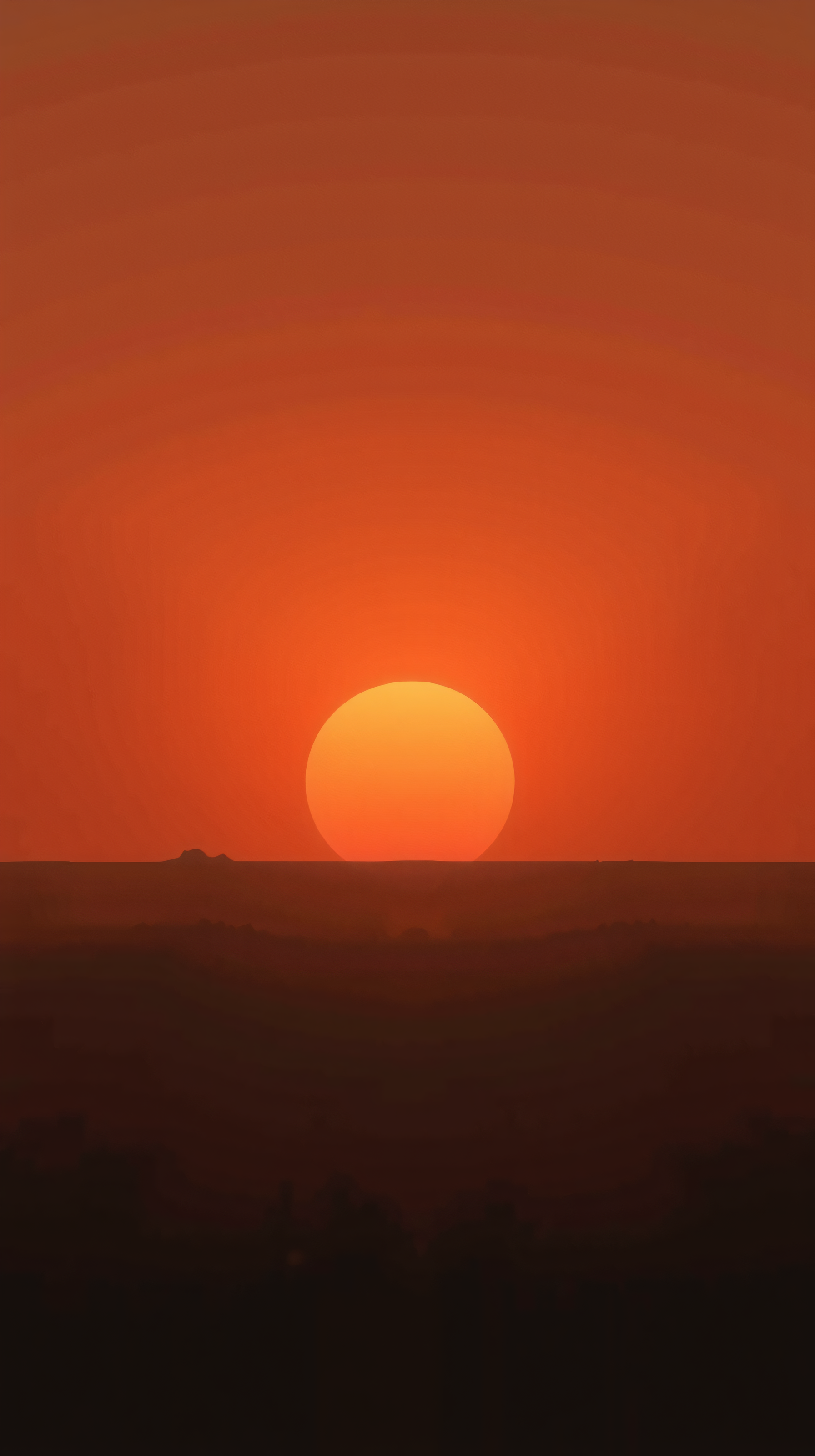 Minimalist Orange Sunset over Silhouetted Hills, sunset, orange, minimalist, nature, horizon, silhouette