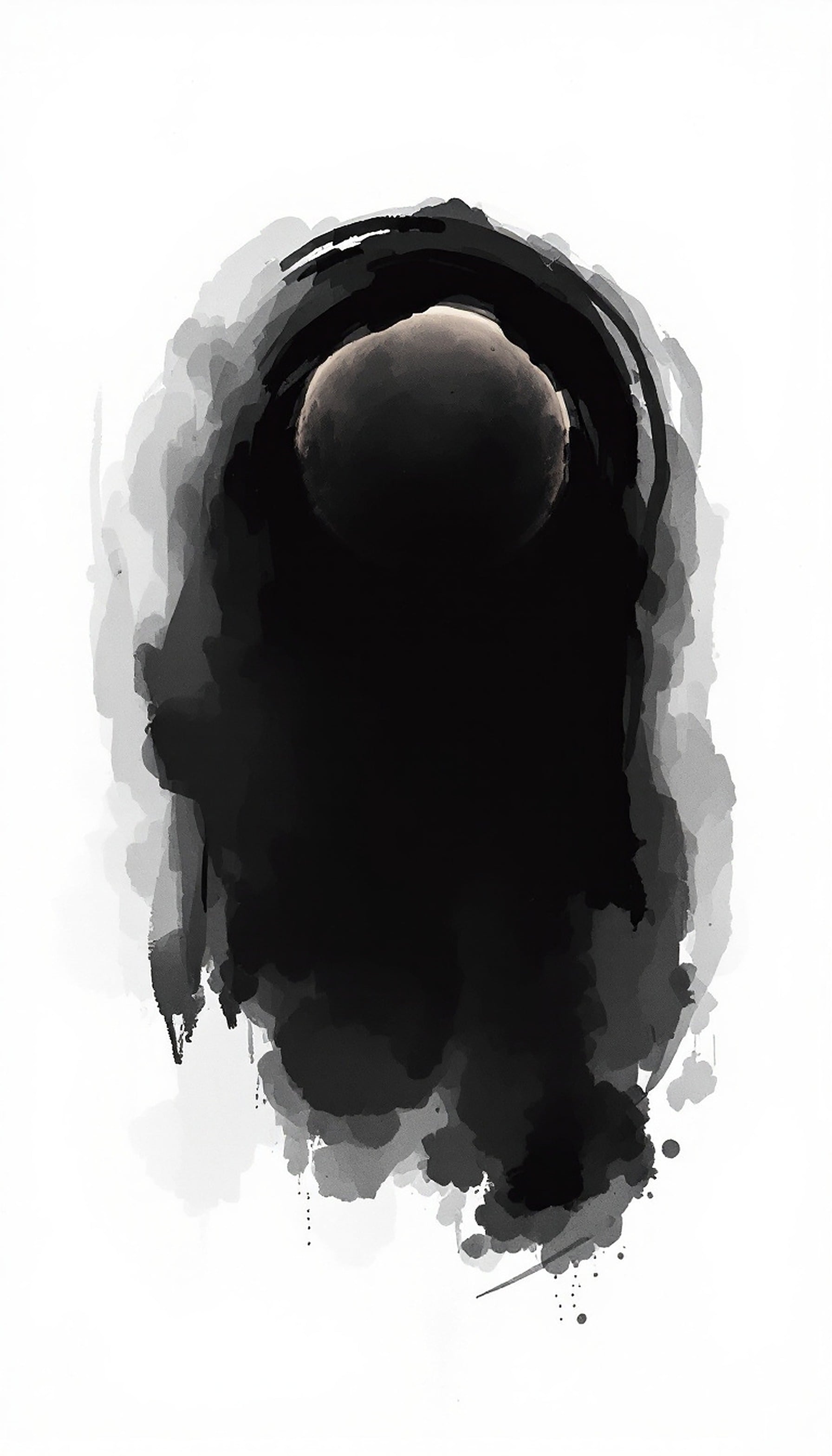Abstract Ink Wash Moon Art Wallpaper Black & White, abstract, ink wash, black and white, moon art, minimalist, dark aesthetic