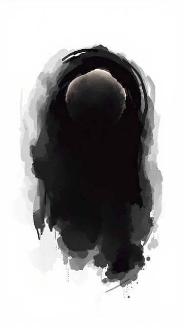 Abstract Ink Wash Moon Art Wallpaper Black & White