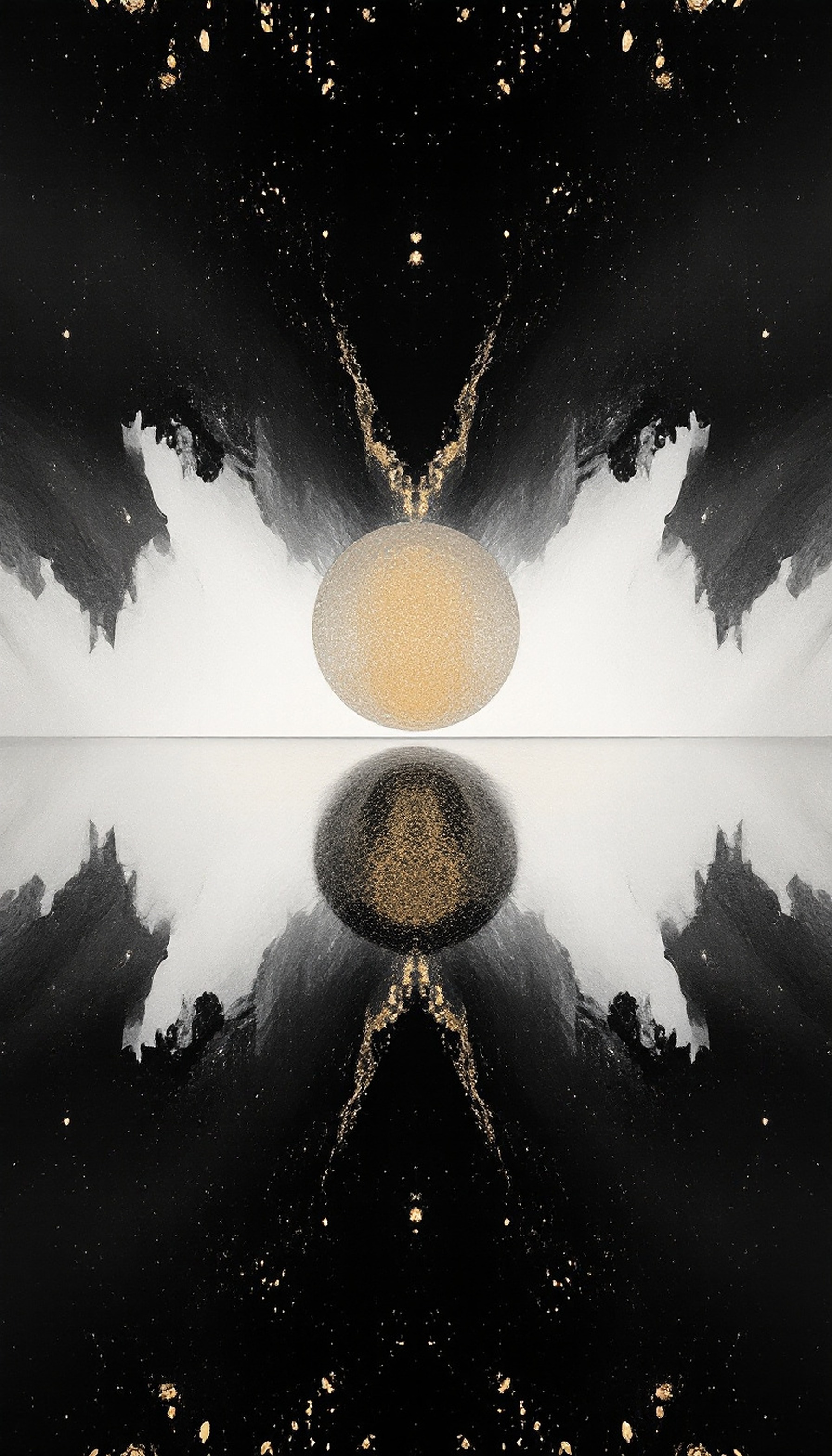 Abstract Gold Sphere Black and White Ink Art, abstract, gold, black and white, ink art, sphere, reflection
