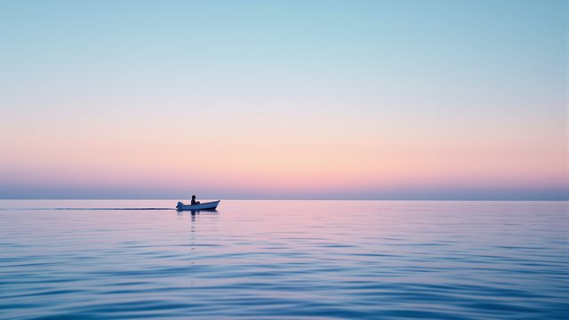 Minimal Sunset Boat Ocean Horizon Wallpaper